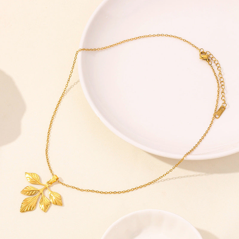 Leaves Pendant Necklace [304 Stainless Steel,18K Gold Plated]