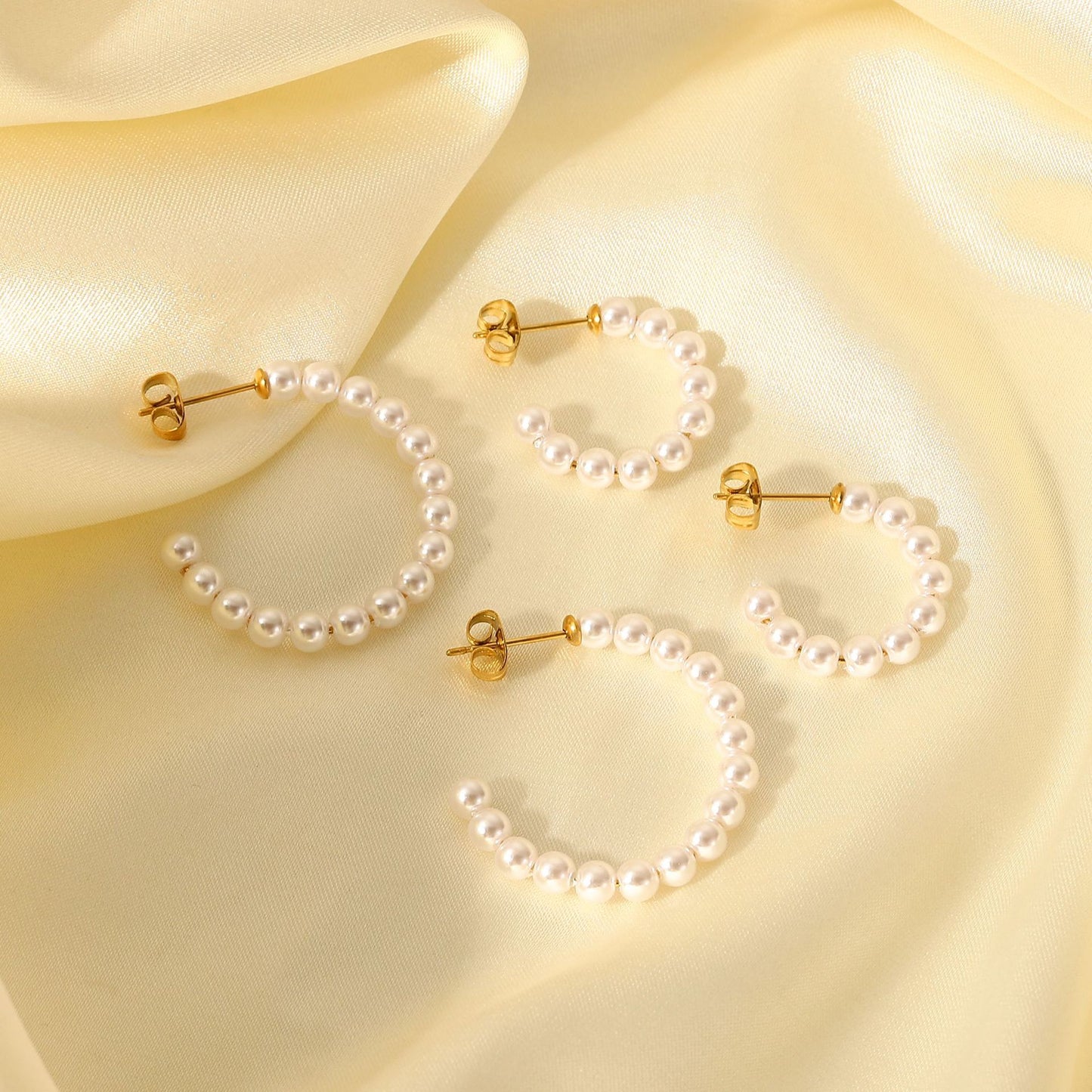 Pearl Hoop Earrings [304 Stainless Steel]