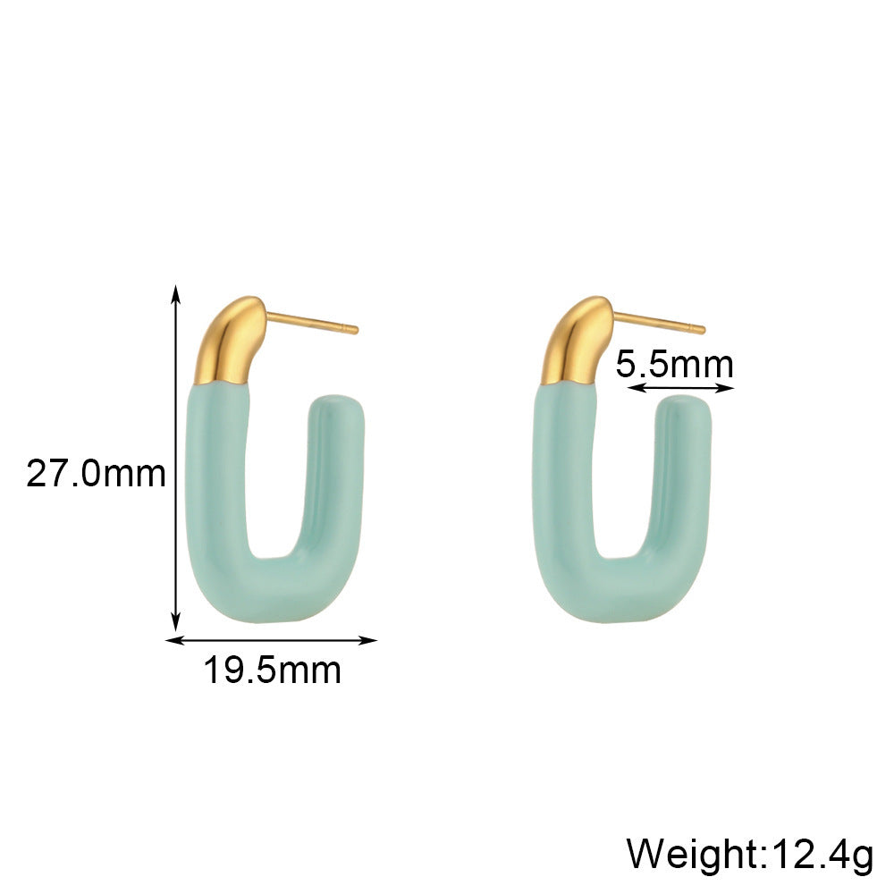 Pastel U Shaped Earrings [304 Stainless Steel,18K Gold Plated]