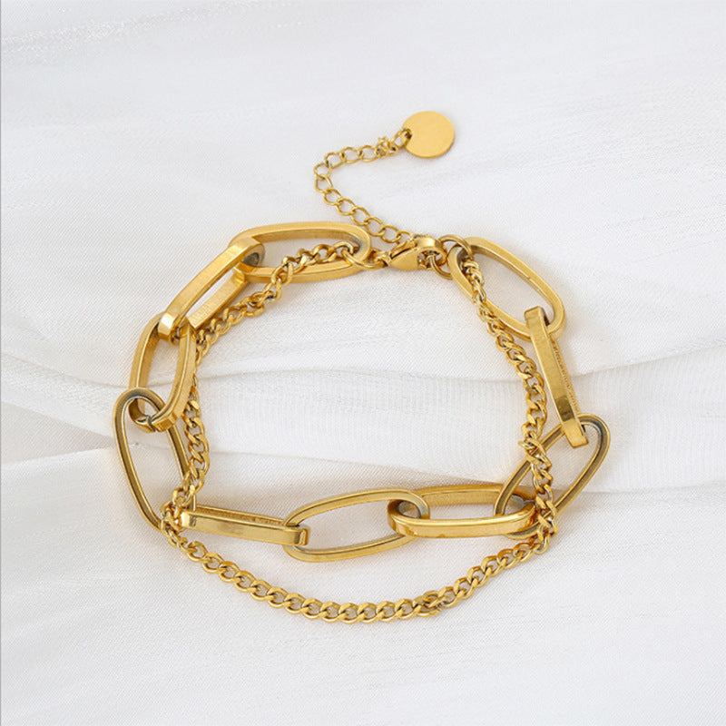 Double Link Chain Bracelet [304 Stainless Steel, 18K Gold Plated]