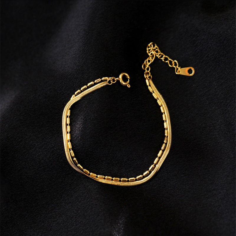 Doppelkettenarmband [304 Edelstahl, 18K Gold plattiert]