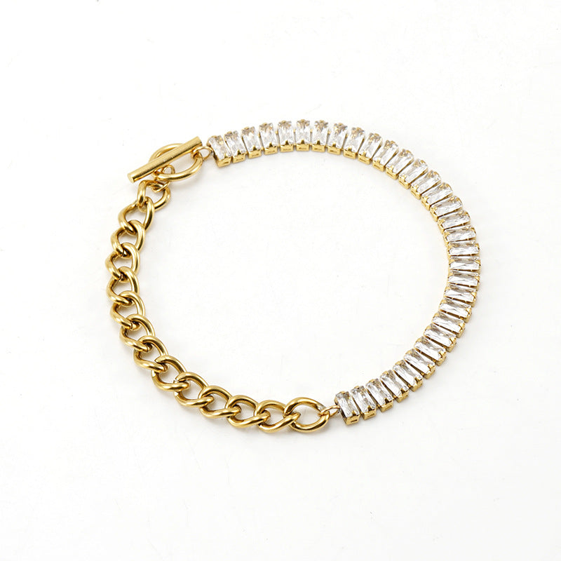 Rhinestones Chain Bracelet/Necklace [304 Stainless Steel, 18K Gold Plated]