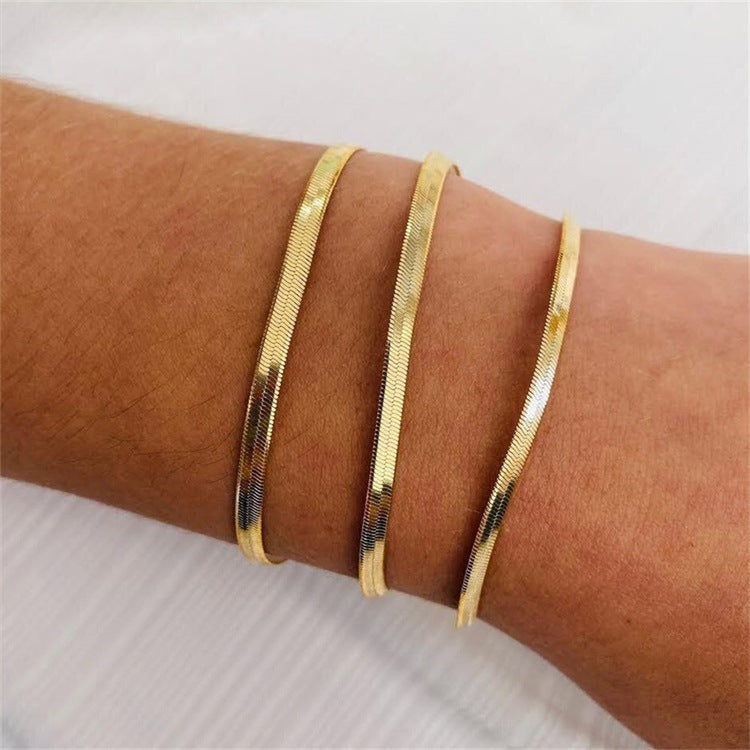 Flat Snake Chain Bracelet [ Stainless Steel, 14K Gold Plated]