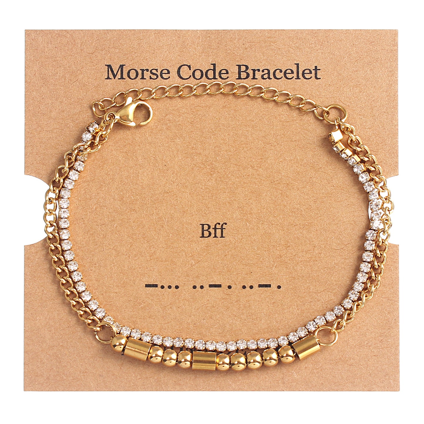 Letter Rhinestones Chain Card Bracelets [304 Stainless Steel,18K Gold Plated]