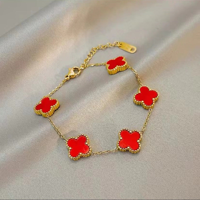 Four Leaf Clover Bracelet/Necklace [Stainless Steel,18K Gold Plated]