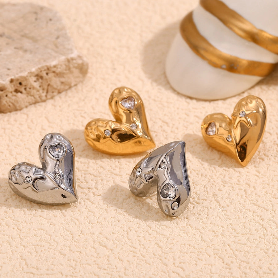 Heart Shape Rhinestones Earrings [304 Stainless Steel,18K Gold Plated]