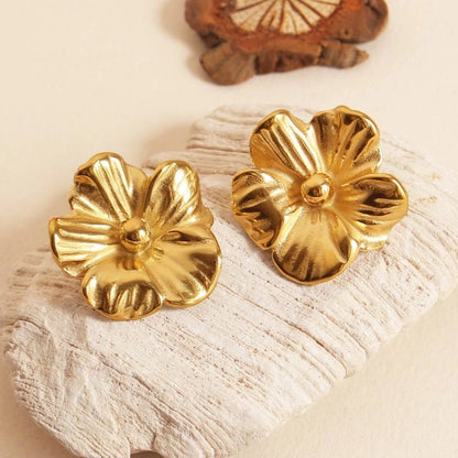 Mix Flower Earrings [304 Stainless Steel,18K Gold Plated]