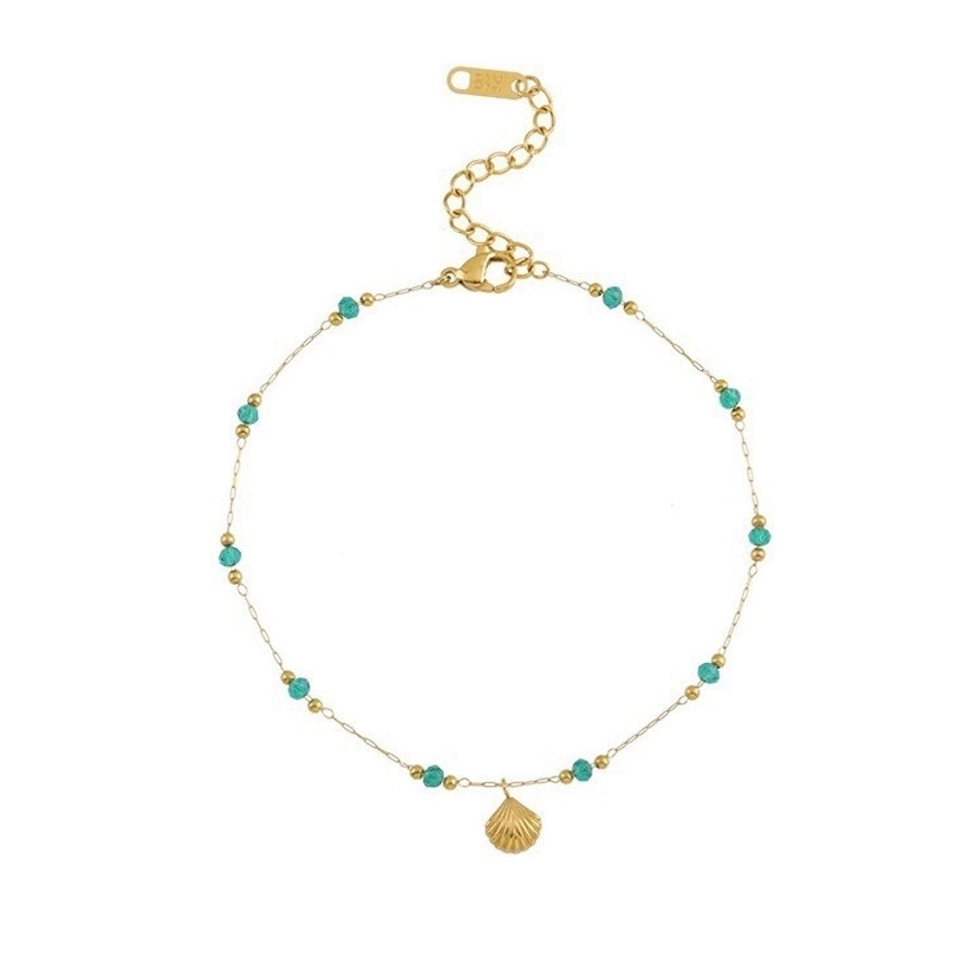 Small Green Beads Shell Anklet [304 Stainless Steel, 18K Gold Plated]