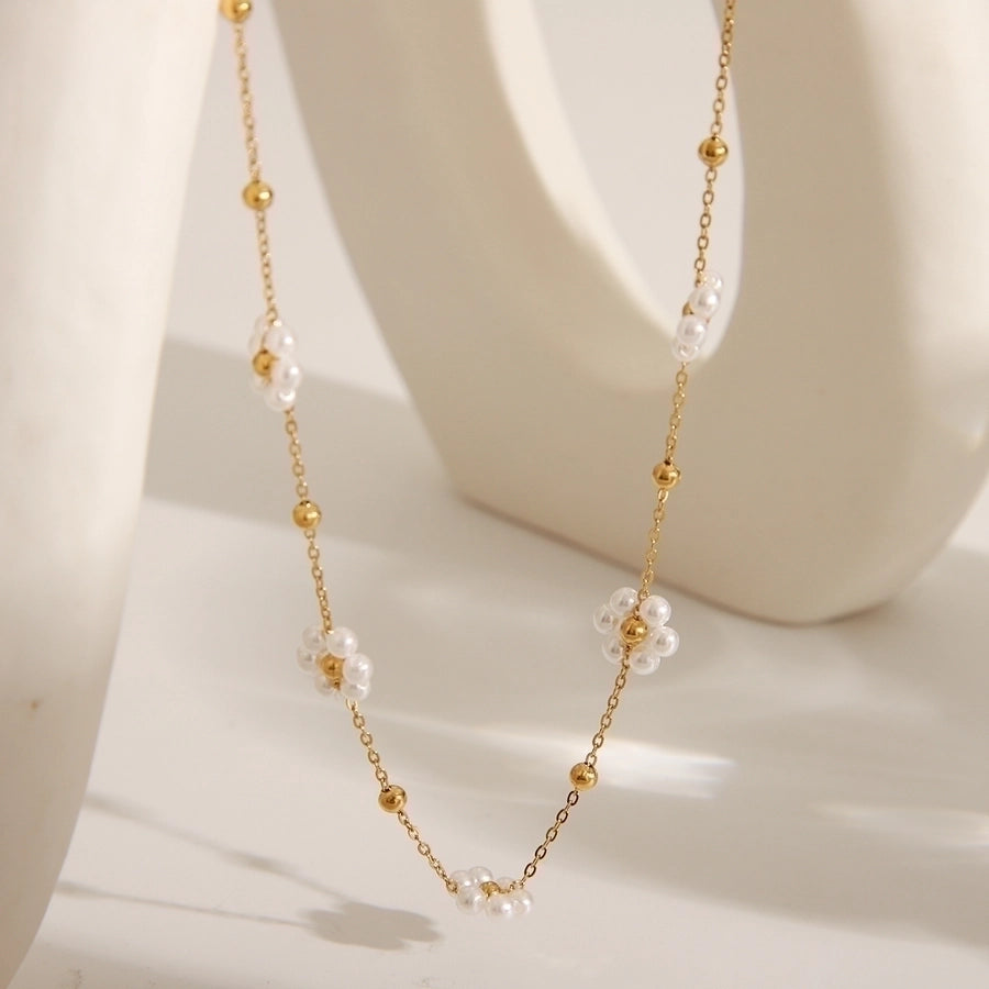 White Flower Necklace/Bracelet [304 Stainless Steel,18K Gold Plated]