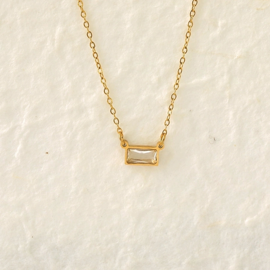 Modern Style RectangleZircon Necklace [304 Stainless Steel,18K Gold Plated]