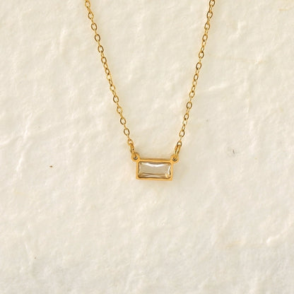 Modern Style RectangleZircon Necklace [304 Stainless Steel,18K Gold Plated]