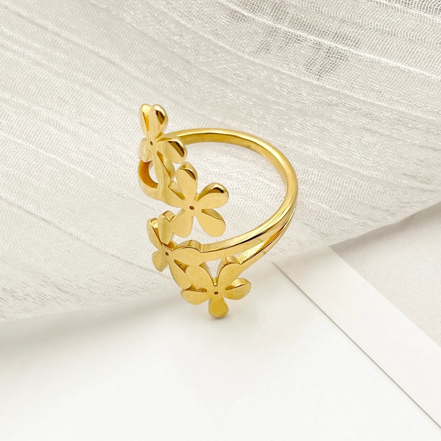 Elegant Plating Flower Ring [304 Stainless Steel 14K Gold Plated]