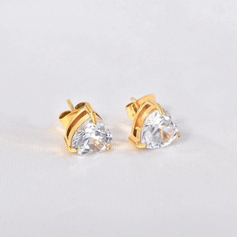 Heart Shape Rhinestones Stud Earrings [304 Stainless Steel,18K Gold Plated]