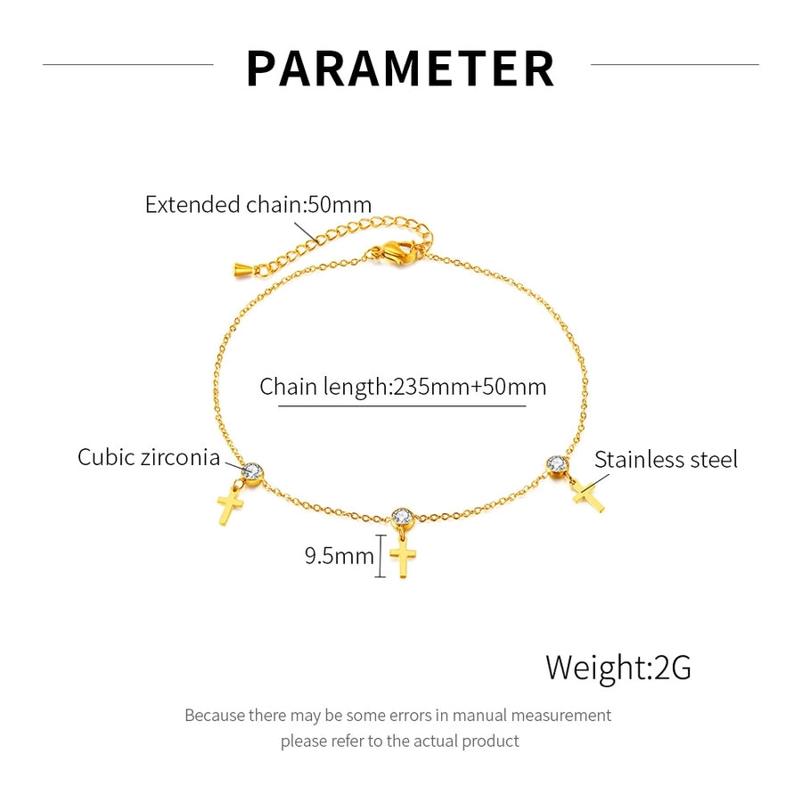 Cross Zircon Anklet [304 Stainless Steel]