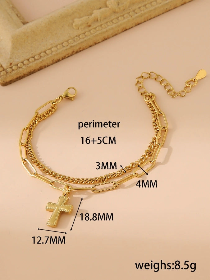 Cross Four Leaf Clover Butterfly Bracelet [304 Stainless Steel,18K Gold Plated]