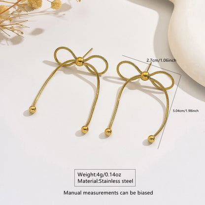 Bow Knot Drop Earrings [304 Stainless Steel 18K Gold Plated]