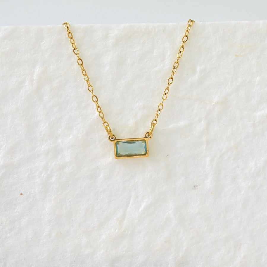 Modern Style RectangleZircon Necklace [304 Stainless Steel,18K Gold Plated]