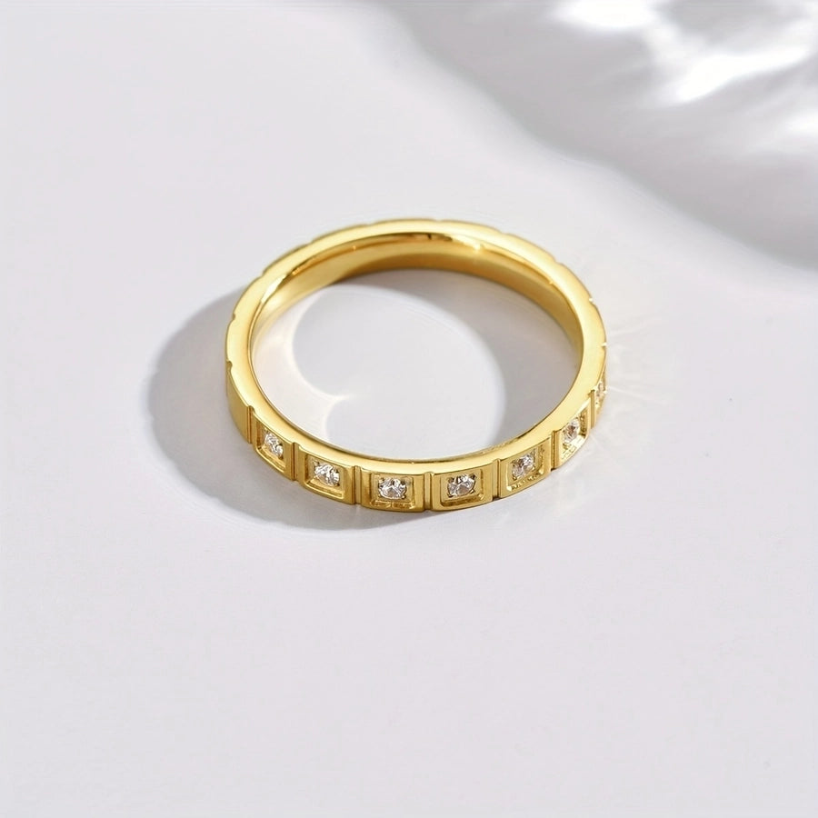 Retro -plating vierkante zirkoonring [304 roestvrij staal 14K goud vergulde]