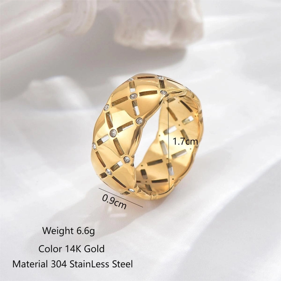 Square Rhinestones Ring [304 Stainless Steel 14K Gold Plated]