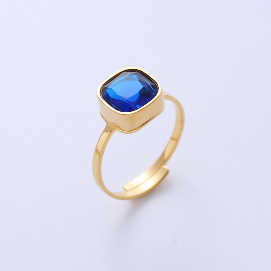 Square Zircon Open Ring [304 Stainless Steel 18K Gold Plated]