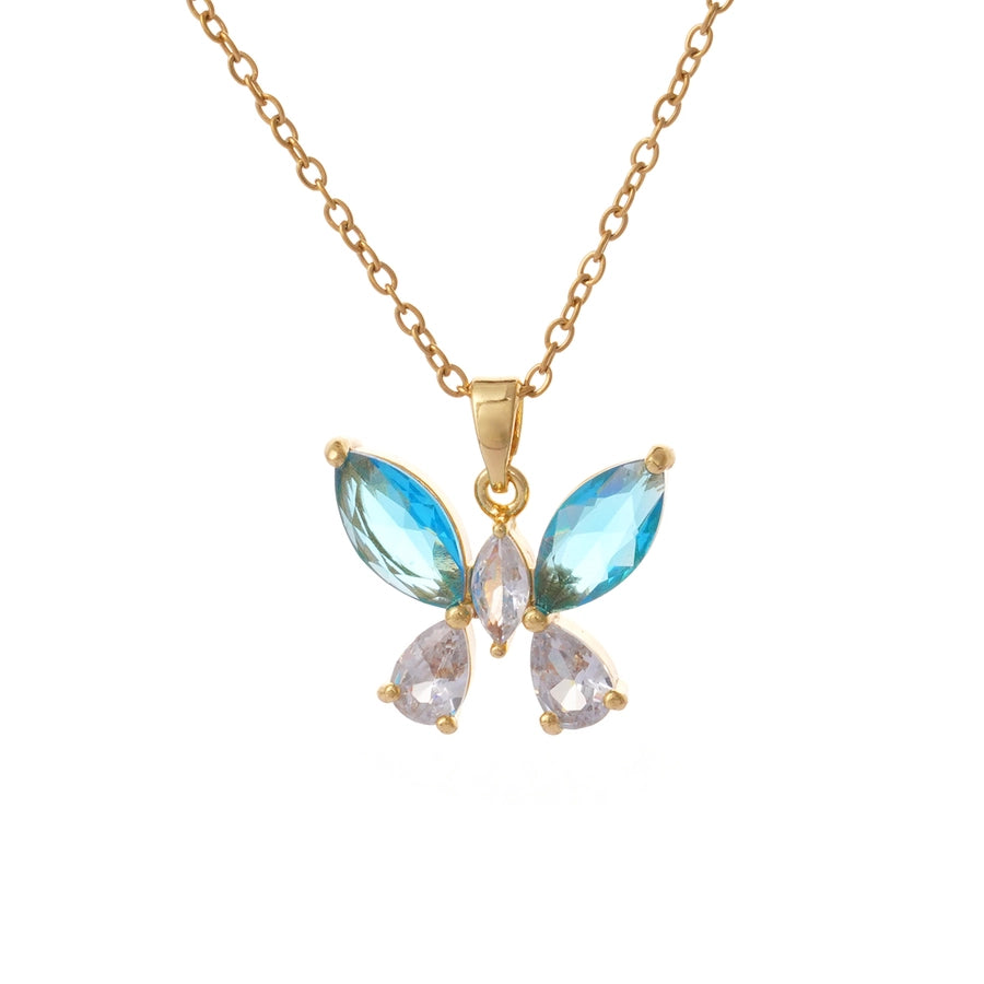 Butterfly Zircon Pendant Necklace [304 Stainless Steel,Copper]