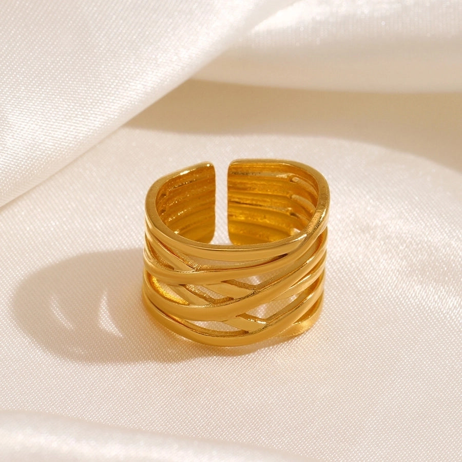 Cross Lines Open Ring [304 Stainless Steel 18K Gold Plated]