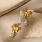 Flower Artificial Pearls Drop Earrings [304 Stainless Steel,18K Gold Plated]