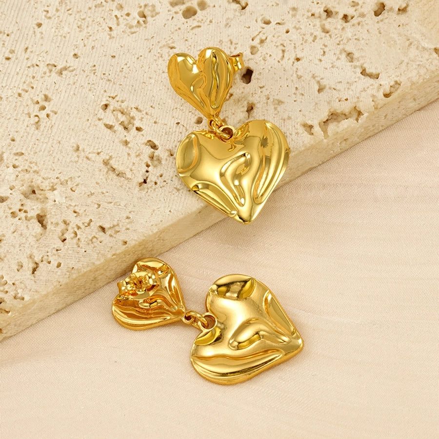 Heart/ Water Droplets Earrings [304 Stainless Steel,18K Gold Plated]