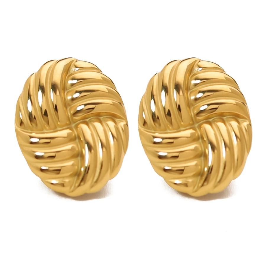 Oval Polishing Earrings [304 Stainless Steel,18K Gold Plated]