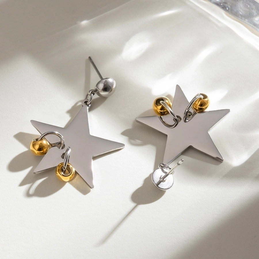 Silver Drop Star Earrings [304 Stainless Steel]