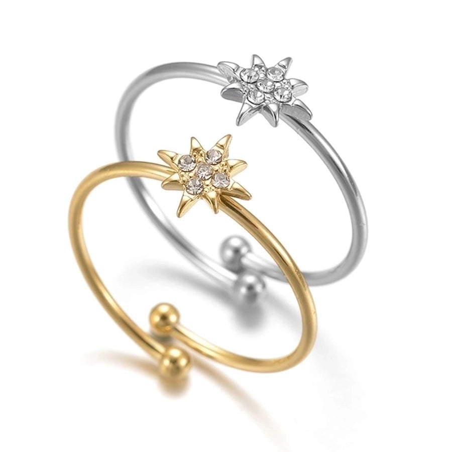 Star Rhinestone Open Ring [201,304 Stainless Steel 18K Gold Plated]