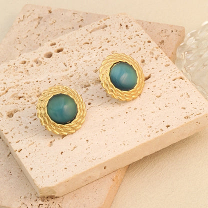 Opal Round Earrings [304 Stainless Steel,18K Gold Plated]