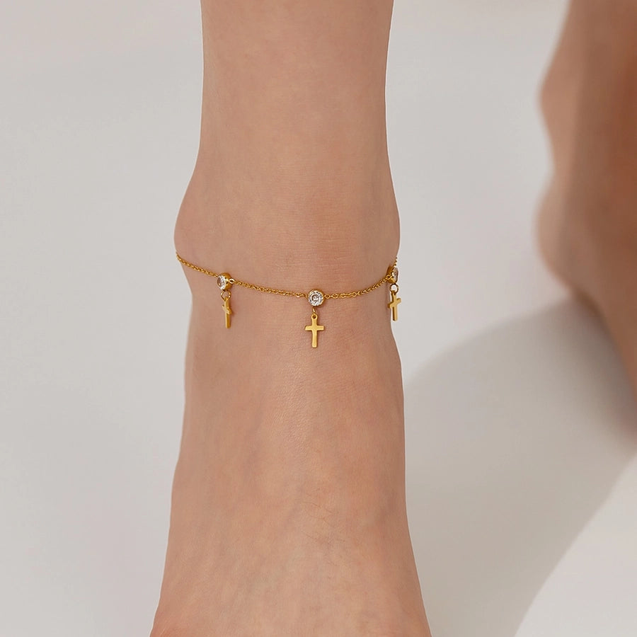 Cross Zircon Anklet [304 Stainless Steel]