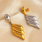 Silver Gold Wings Drop Earrings [304 Stainless Steel,18K Gold Plated]