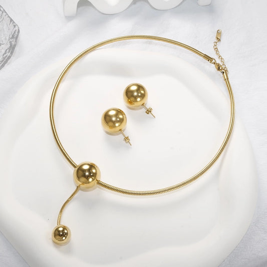 Round Necklace/Earrings [304 Stainless Steel, 18K Gold Plated]