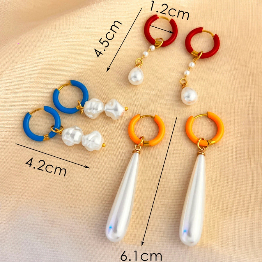 Colour Pearl Drop Earrings [201 Stainless Steel,18K Gold Plated]