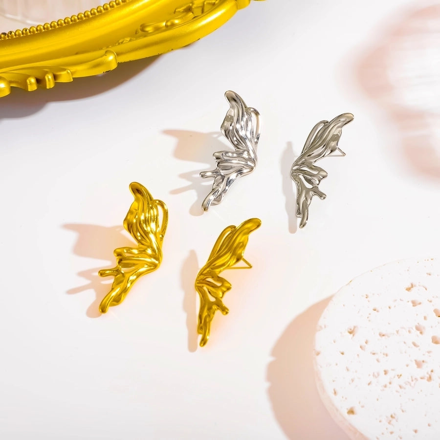 Butterfly Wings Earrings [304 Stainless Steel, 18K Gold Plated]