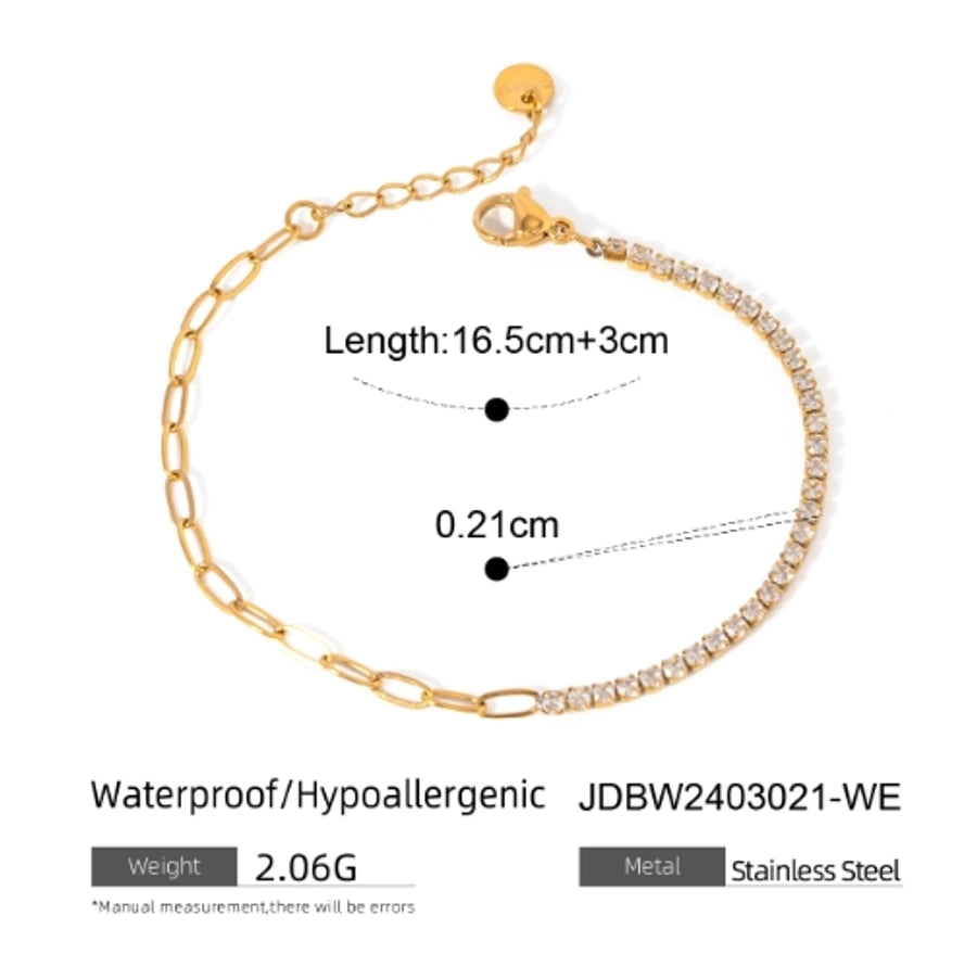 Zircon Link Chain Bracelet [304 Stainless Steel]