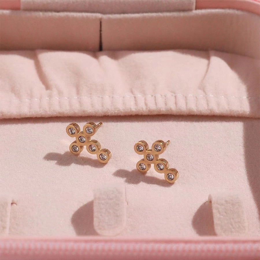 Small Cross Stud Earrings [304 Stainless Steel,16K Gold Plated]