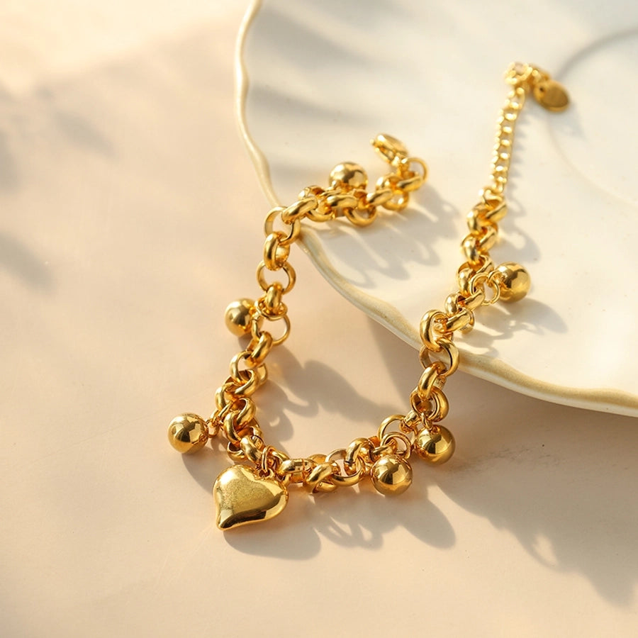 Heart Shape Multi Charms Bracelet  [304 Stainless Steel,14K Gold Plated]