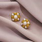 White Gold Color Block Stud Earrings [316 Stainless Steel,18K Gold Plated]