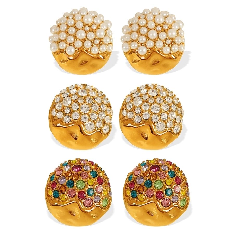 Shiny Round Artificial Gemstones Artificial Pearls Earrings [304 Stainless Steel,18K Gold Plated]