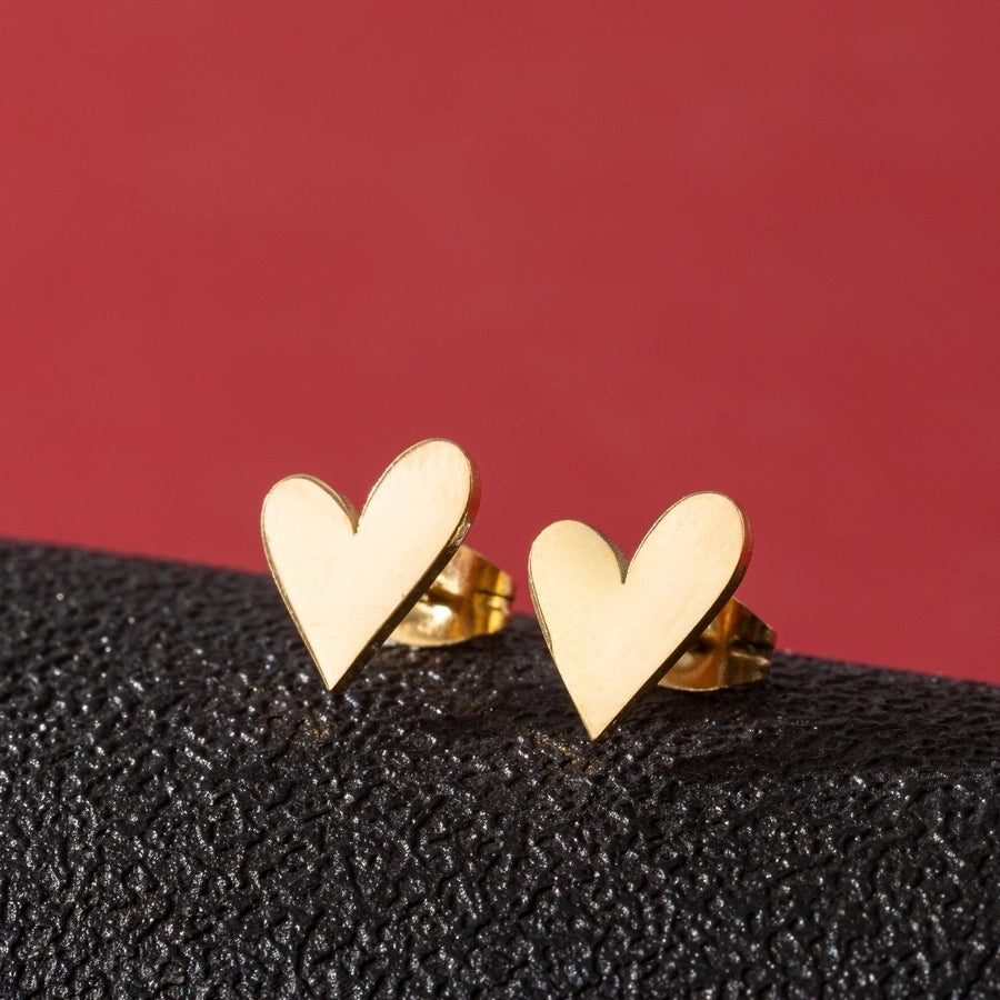 Small Heart Stud Earrings [304 Stainless Steel,18K Gold Plated]