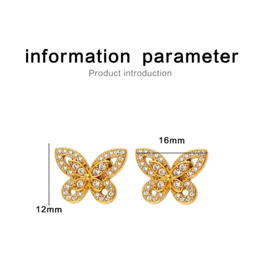 Hinaises d'oreille en strass de papillon [304 316 en acier inoxydable, 18 carats plaqués à l'or]