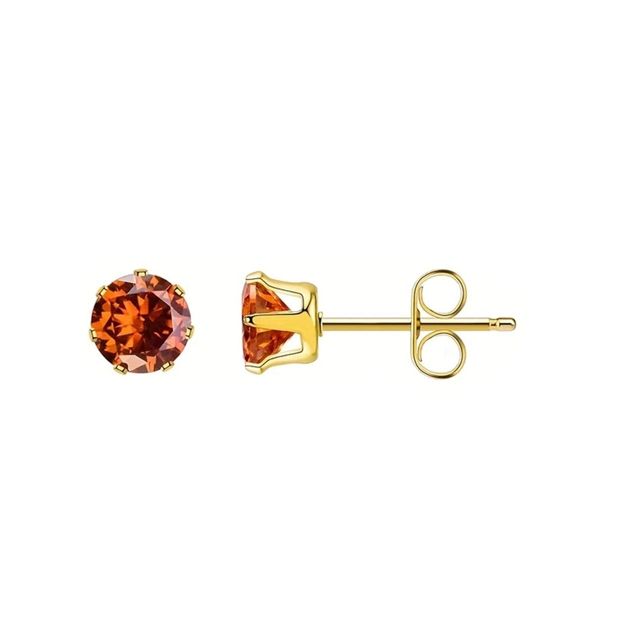 Round Colored Rhinestone Stud Earrings [304 Stainless Steel,18K Gold Plated]