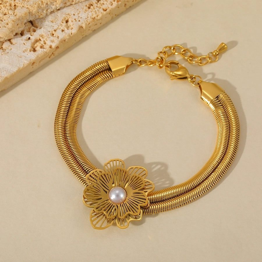 Pulseiras de flores do Sun Starfish [304 aço inoxidável, peito de ouro de 18k]