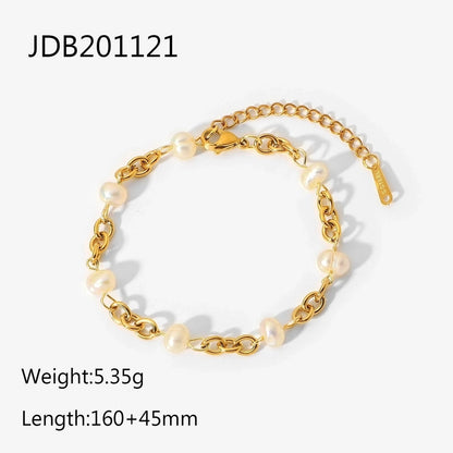 Pearl Cable Chain Bracelet [Stainless Steel]