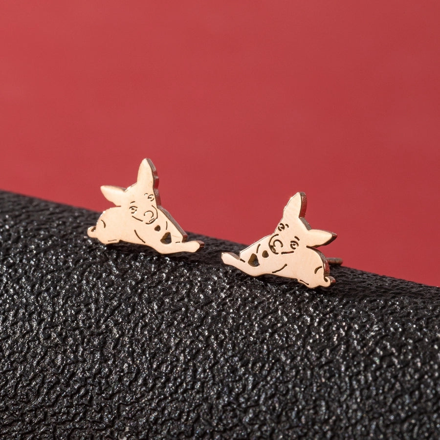 Dog Cat Ear Studs [304 Stainless Steel,18K Gold Plated]