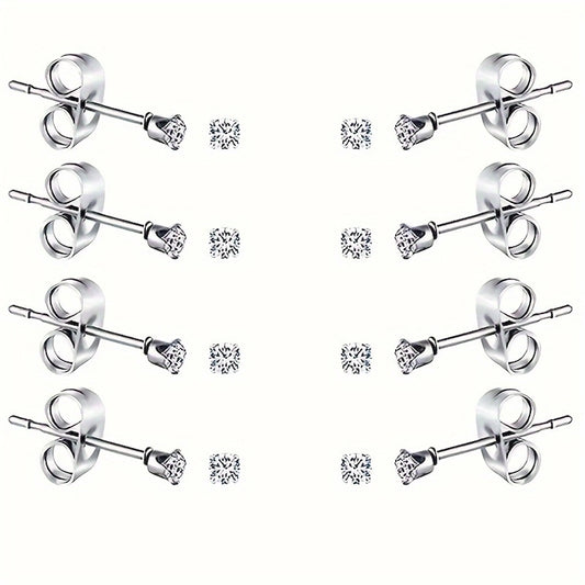 8 Pairs Rhinestone Earrings Set [304 Stainless Steel, 18K Gold Plated]