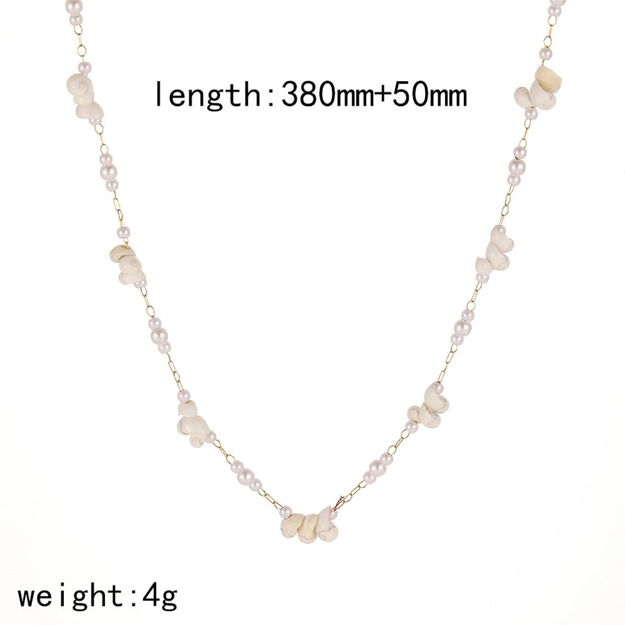 Flower Shell Pearl Necklace [304 Stainless Steel,18K Gold Plated]